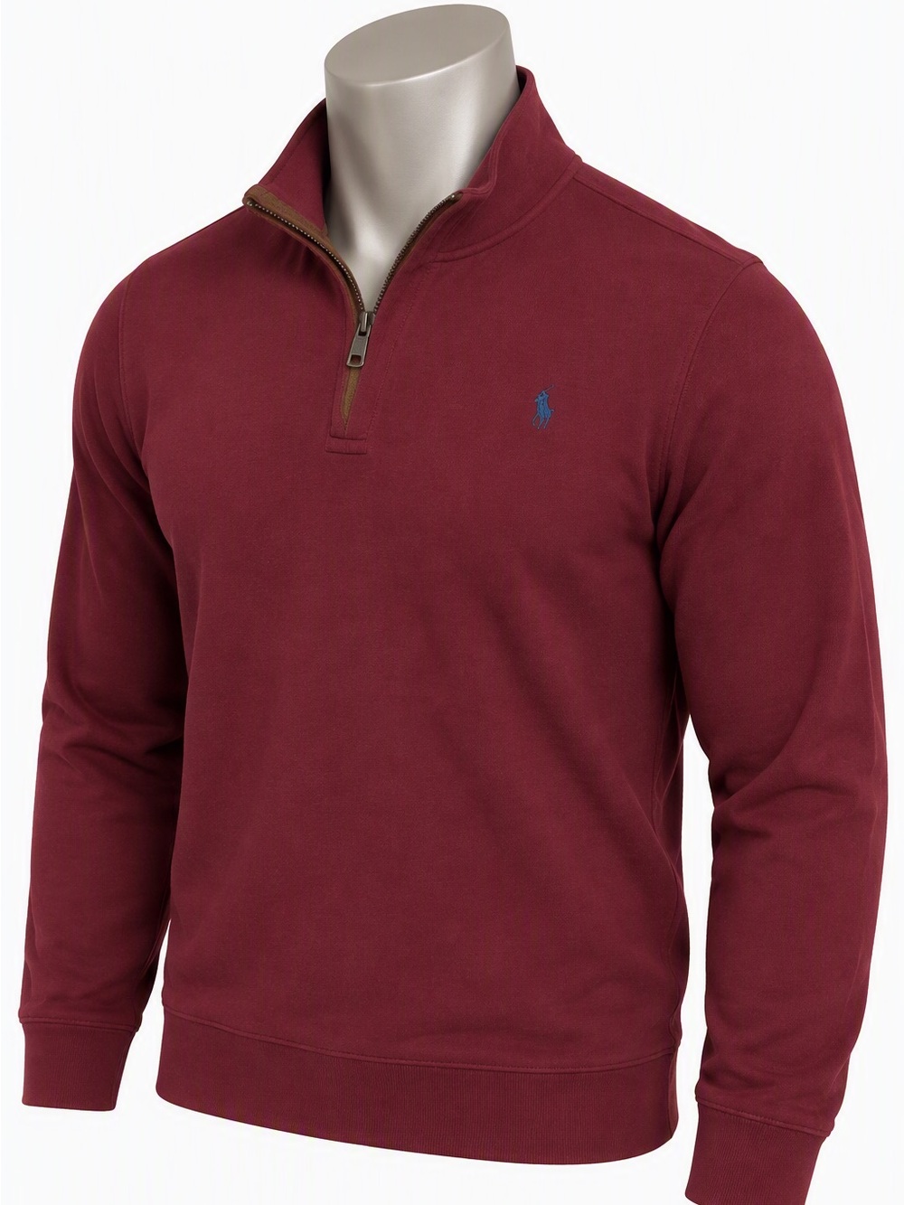Men's Polo Ralph Lauren Estate Rib Quarter Zip Burgundy Blue Pony Size XXL